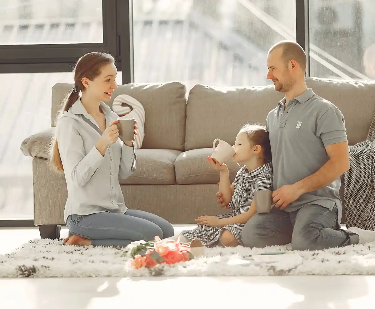 Family relaxing together in a comfortable living room
