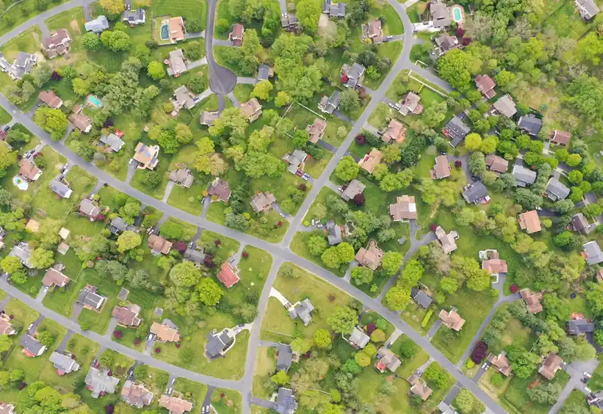 Aerial view of a leafy neighborhood in Silver Spring, Maryland