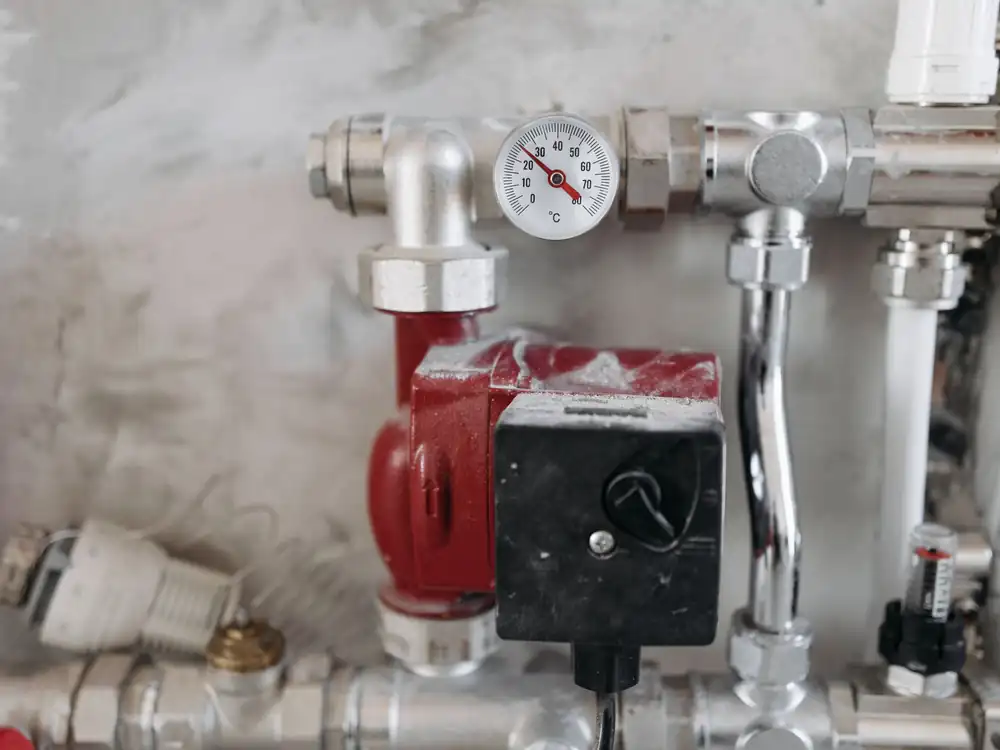 Heating system manifold with pressure gauge and pumps