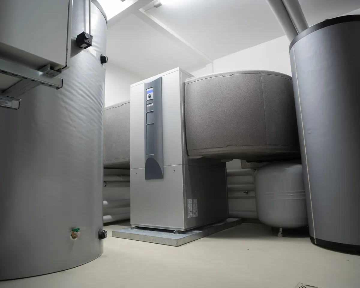 Indoor heat pump heating system in a home