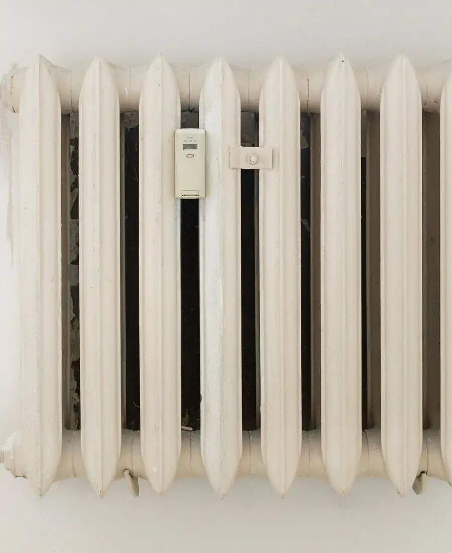 White metal radiator on a wall