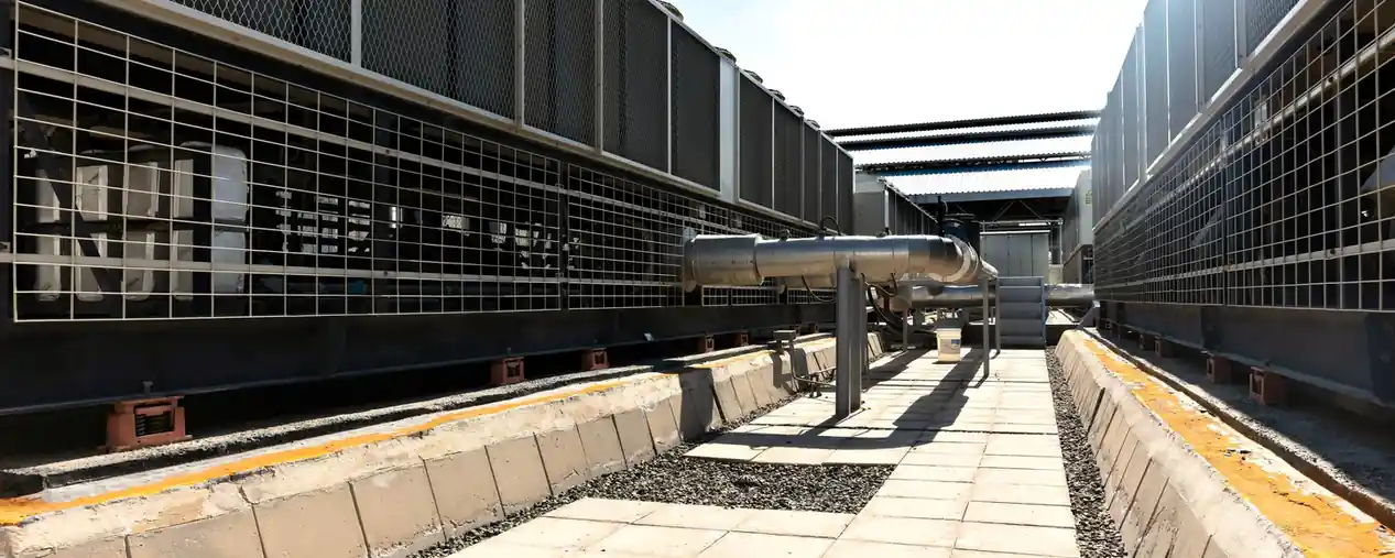 Large outdoor cooling system with metal pipes